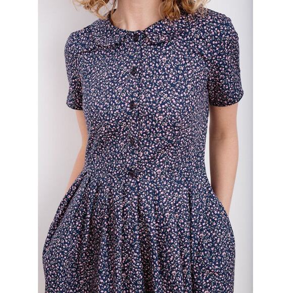 Off On Dresses & Skirts - Off On Short Sleeve Cotton Floral Button Front Peter Pan Collar Mini Dress Small